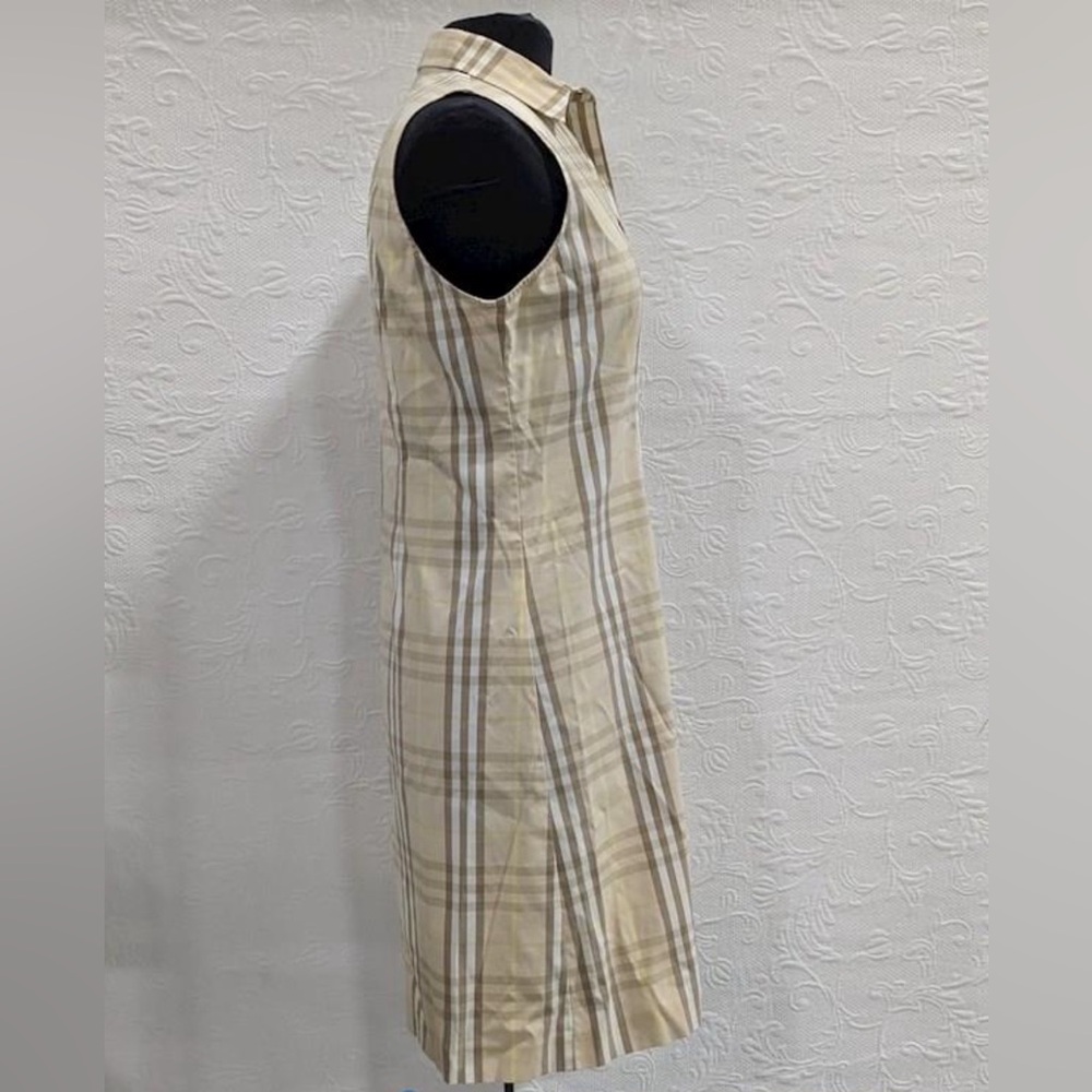 Burberry Yellow, Beige and White Plaid Button Front Sleeveless Dress - Picture 2 of 5